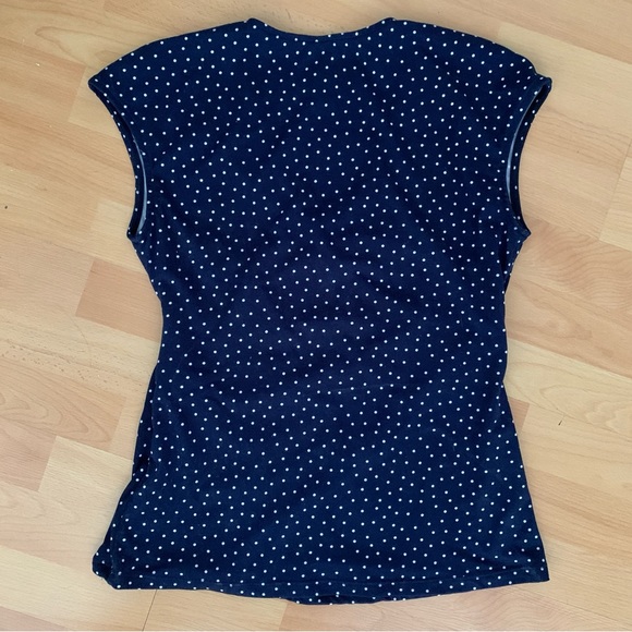 COLORI Polka Dot White on Navy Blue Top Women’s Size Large - Picture 2 of 5